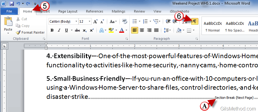 Create Sections In Word 2010 To Use Multiple Page Formats GilsMethod