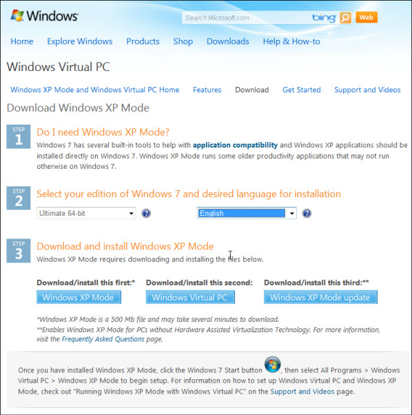 Windows XP Mode in Windows 7