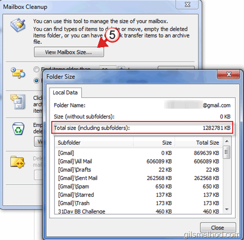 check outlook storage limit