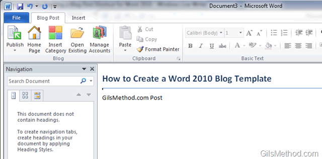 Blog Shortcut for Word 2010